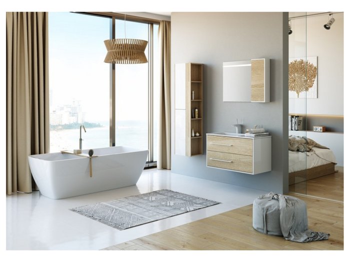 Шкафчик навесной Майами бело-бежевого цвета - лучшие Шкафы для ванной комнаты в INMYROOM