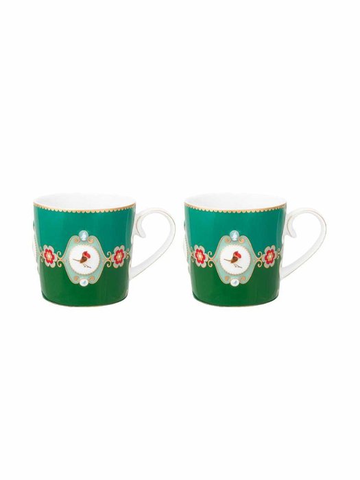 Набор из двух маленьких кружек Love Birds Medallion Emerald-Green бело-зеленого цвета Набор из двух маленьких кружек Love Birds Medallion Emerald-Green бело-зеленого цвета