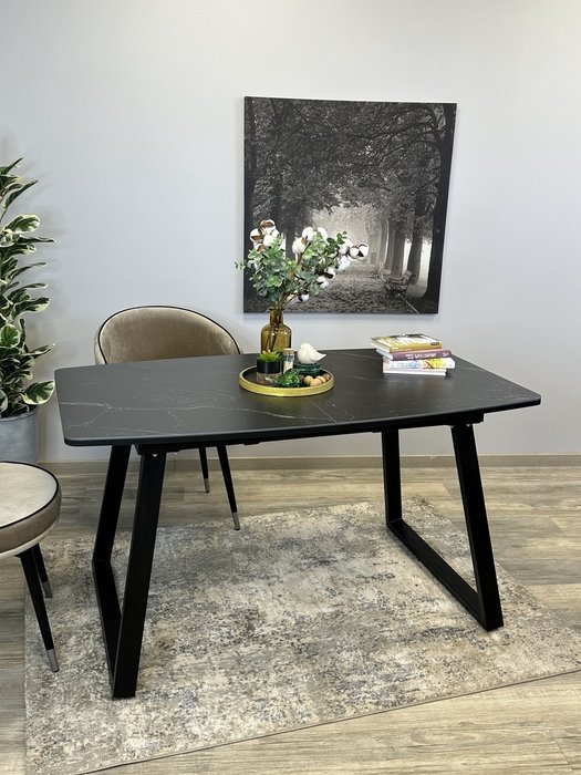 Раздвижной обеденный стол AZ140 с керамической столишницей черного цвета - лучшие Обеденные столы в INMYROOM Раздвижной обеденный стол AZ140 с керамической столишницей черного цвета - лучшие Обеденные столы в INMYROOM