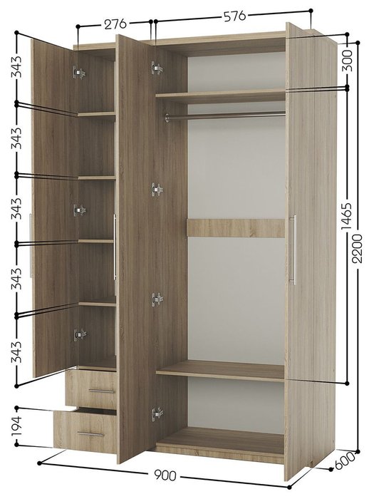 Шкаф трехдверный Мелодия МКЯ-32/1 90х60 Дуб Сонома - лучшие Шкафы распашные в INMYROOM Шкаф трехдверный Мелодия МКЯ-32/1 90х60 Дуб Сонома - лучшие Шкафы распашные в INMYROOM