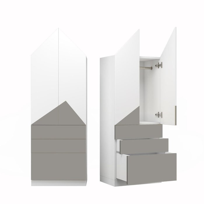 Шкаф Альпы серо-белого цвета с тремя ящиками