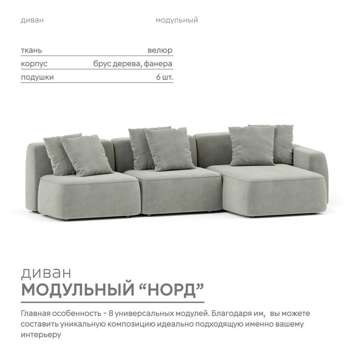 Угловой модульный диван Норд серого цвета - купить Угловые диваны по цене 161900.0