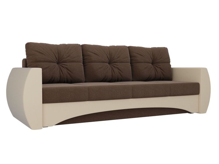 Прямой диван-кровать Сатурн коричнево-бежевого цвета (ткань/экокожа)