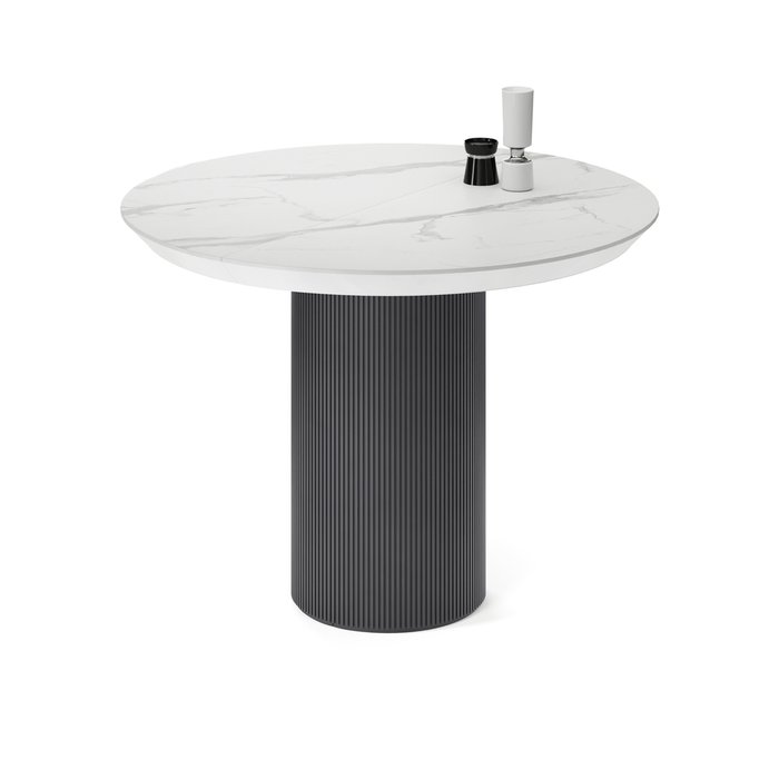 Обеденный стол раздвижной Адара с белой столешницей на черном основании - лучшие Обеденные столы в INMYROOM