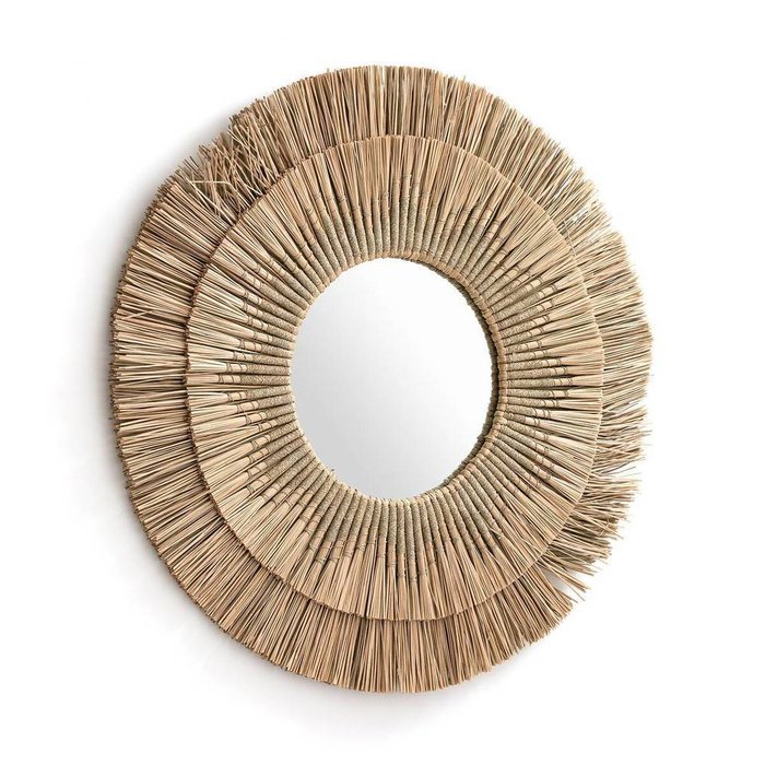 Зеркало настенное круглое из мендонга Loully бежевого цвета - купить Настенные зеркала по цене 11901.0