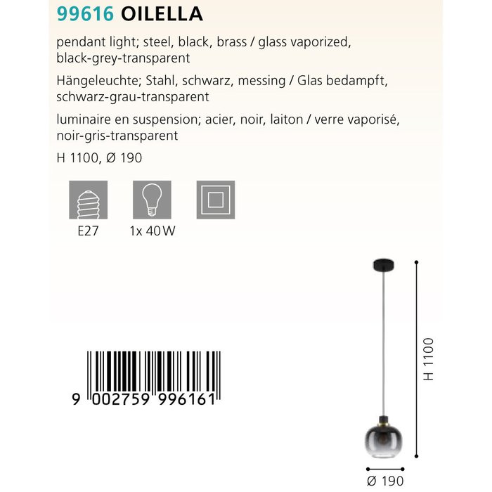 Подвесной светильник Oilella черно-серого цвета - купить Подвесные светильники по цене 7090.0