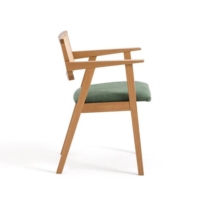 Кресло винтажное из бука и плетения Baldo бежево-зеленого цвета - лучшие Обеденные стулья в INMYROOM