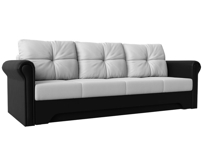 Прямой диван-кровать Европа бело-черного цвета (экокожа)