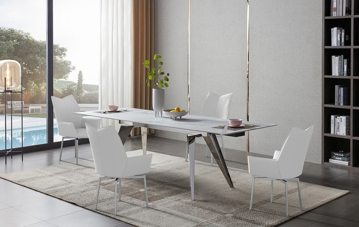 Раскладной обеденный стол Ramses бело-серого цвета - лучшие Обеденные столы в INMYROOM