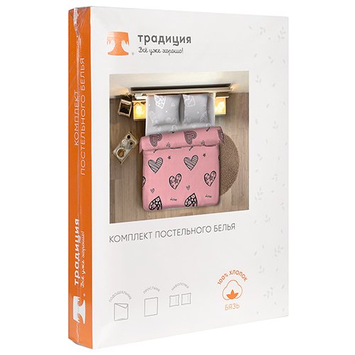 КПБ 'Традиция' 2,0 спальный с европростыней, бязь, 100 % хлопок, пл. 125 гр./кв.м., 'Сердцеедка' - купить Комплекты постельного белья по цене 3601