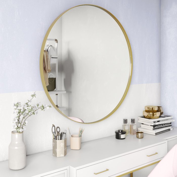 Дизайнерское настенное зеркало Rauntel L в раме золотого цвета - купить Настенные зеркала по цене 18900.0