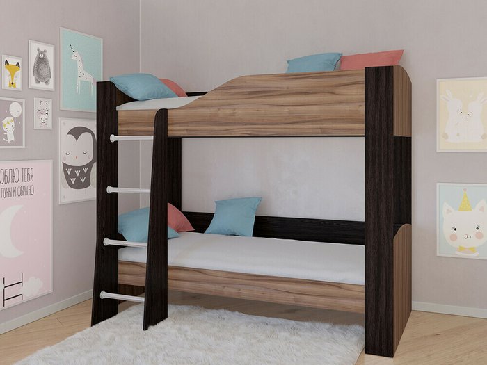 Двухъярусная кровать Астра 2 80х190 цвета Венге-Орех - купить Двухъярусные кроватки по цене 16900.0