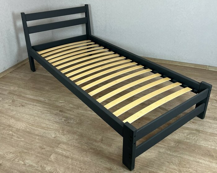 Кровать Мишка сосновая с ортопедическим основанием 80х200 цвета антрацит - купить Кровати для спальни по цене 9359.0
