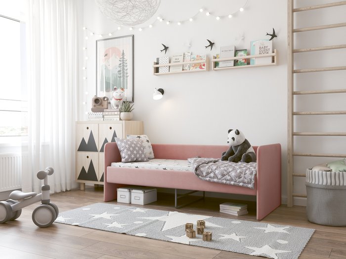 Кровать-диван Donny 2 70х160 розового цвета без подъемного механизма - лучшие Одноярусные кроватки в INMYROOM