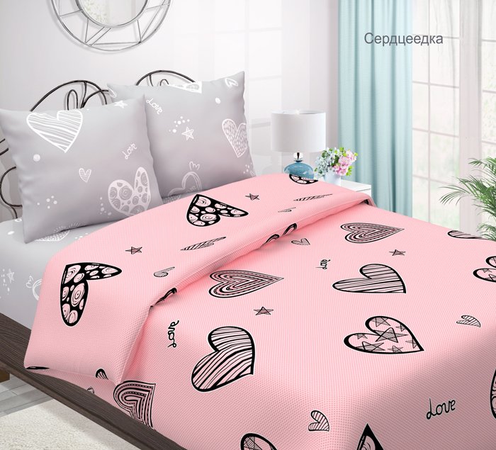 КПБ 'Традиция' 2,0 спальный с европростыней, бязь, 100 % хлопок, пл. 125 гр./кв.м., 'Сердцеедка'