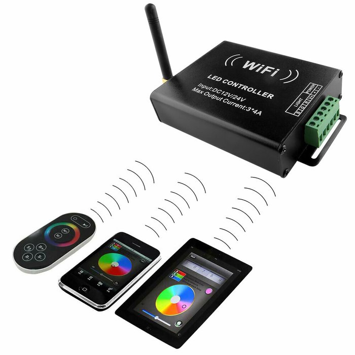 Контроллер Master WiFi + RC LED RGB 12V/24V max 4A*3CH Контроллер Master WiFi + RC LED RGB 12V/24V max 4A*3CH