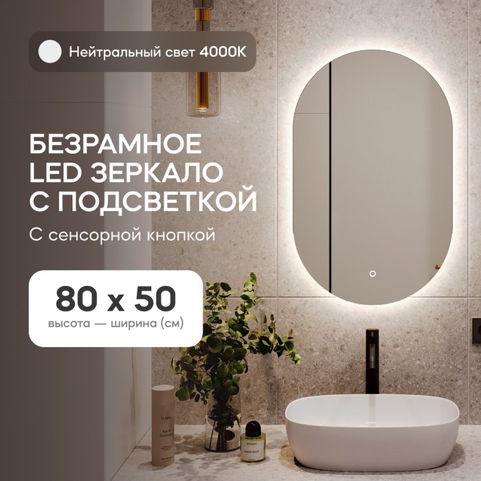 Настенное зеркало Nolvis NF LED S с нейтральной подсветкой и сенсорным включателем - купить Настенные зеркала по цене 13900.0
