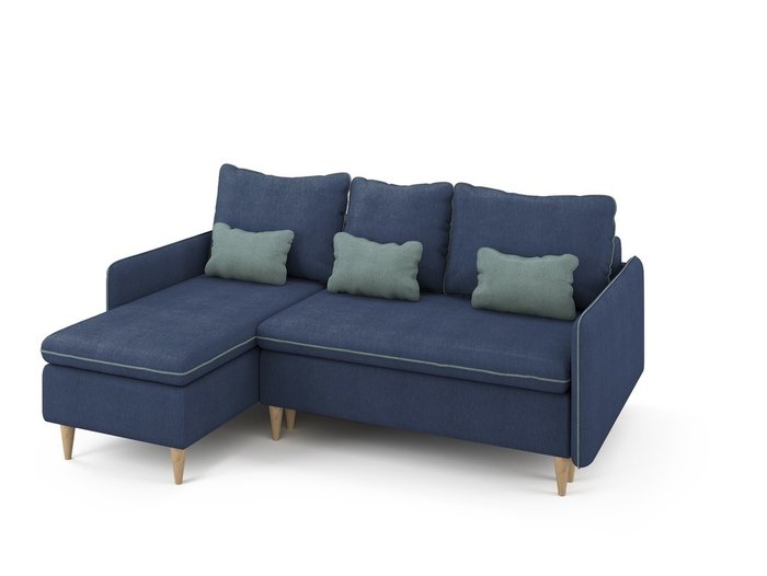 Угловой раскладной диван Ron левый синего цвета