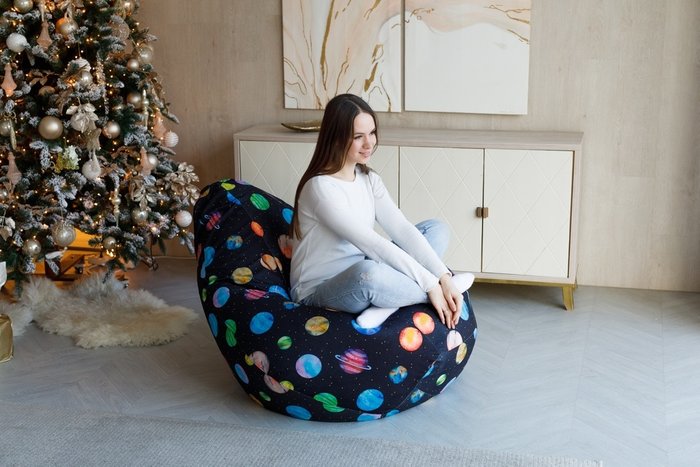 Кресло-мешок Груша XL Галактика черного цвета - лучшие Бескаркасная мебель в INMYROOM