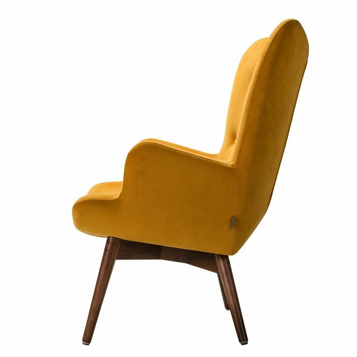 Кресло Хайбэк желтого цвета с коричневыми ножками - лучшие Интерьерные кресла в INMYROOM