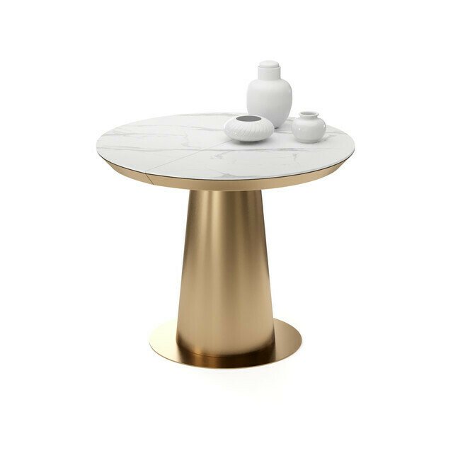 Раздвижной обеденный стол Зир М бело-золотого цвета - лучшие Обеденные столы в INMYROOM