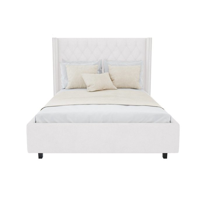 Кровать "Wing" с декоративными гвоздиками Велюр Молочный 160x200 - лучшие Кровати для спальни в INMYROOM