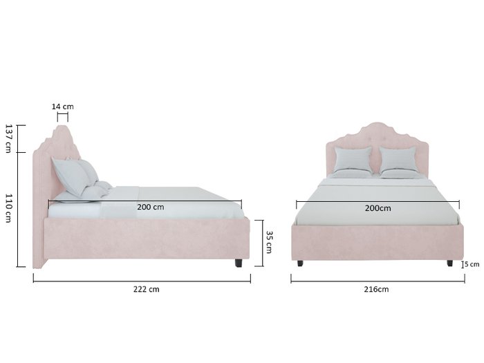 Кровать Palace 200x200 см Велюр Пыльная роза - купить Кровати для спальни по цене 102000.0
