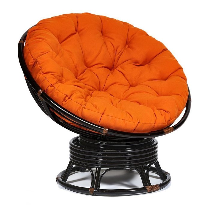 Кресло-качалка Papasan Antique brown с подушкой оранжевого цвета