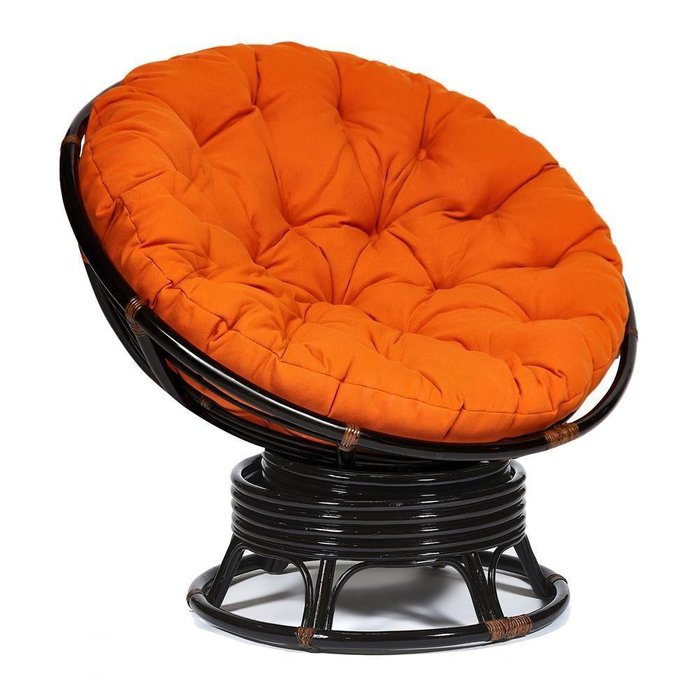 Кресло-качалка Papasan Antique brown с подушкой оранжевого цвета Кресло-качалка Papasan Antique brown с подушкой оранжевого цвета