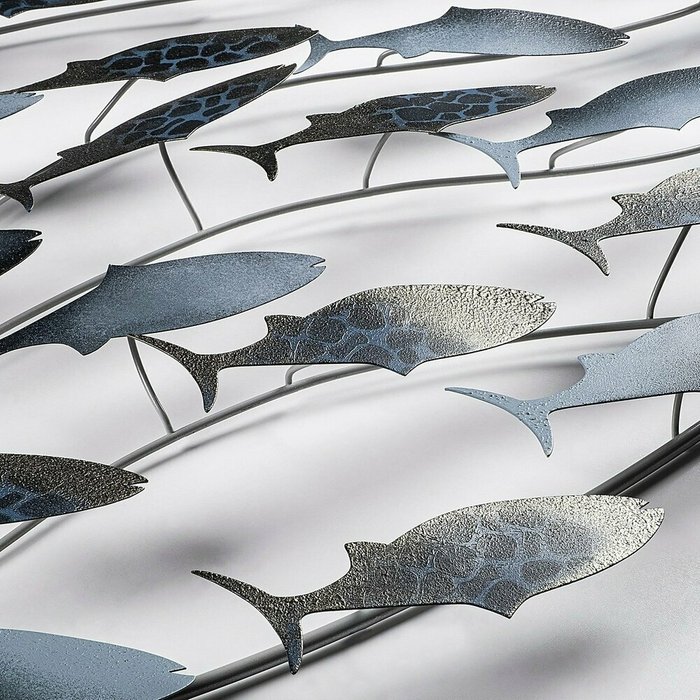 Настенный декор ручной работы Рыбы 58х94 из металла черно-серого цвета - купить Декор стен по цене 13042.0