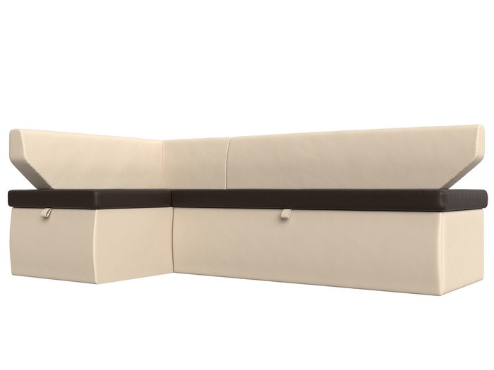Угловой диван-кровать Омура бежево-коричневого цвета (экокожа) цвета левый угол