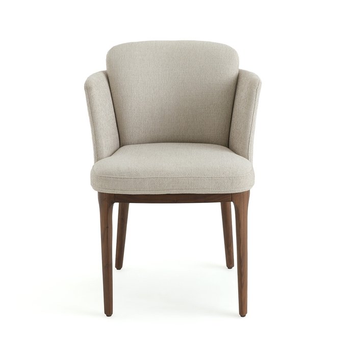 Кресло столовое из ткани и орехового дерева Jabote бежевого цвета - купить Интерьерные кресла по цене 45760.0
