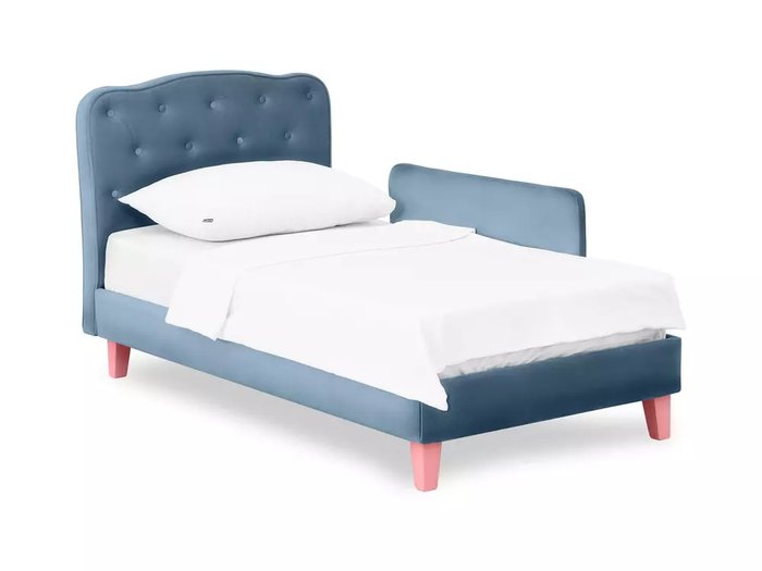 Кровать Candy 80х160 голубого цвета с розовыми ножками - купить Одноярусные кроватки по цене 37000.0