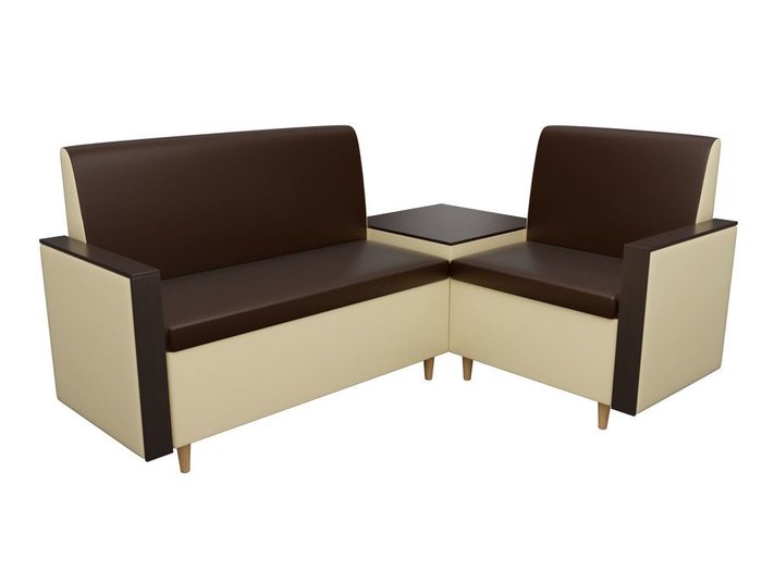 Кухонный угловой диван Модерн бежево-коричнево цвета (экокожа) - лучшие Угловые диваны в INMYROOM
