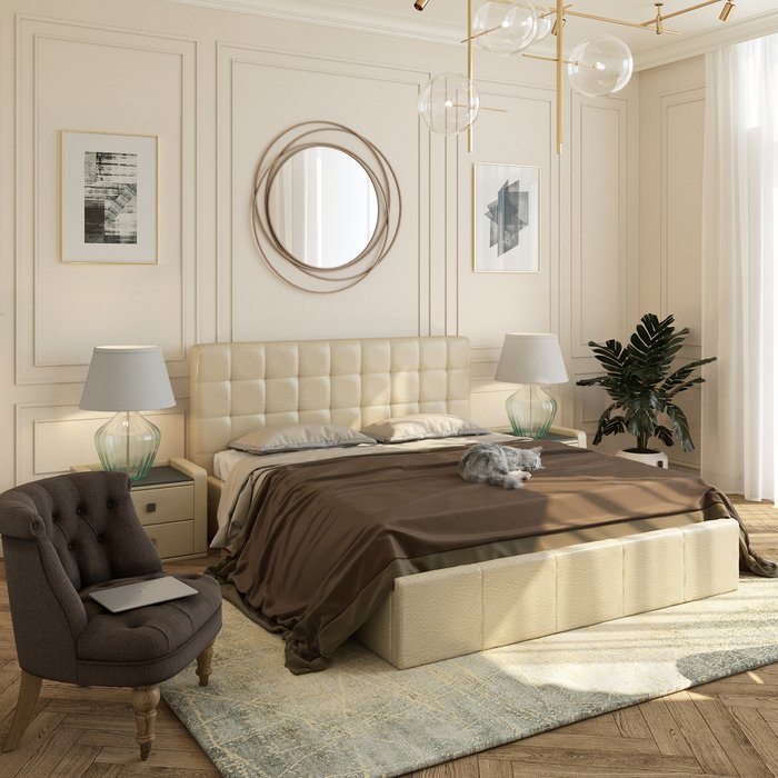 Кровать Инуа 180х200 бежевого цвета с подъемным механизмом  - купить Кровати для спальни по цене 84655.0