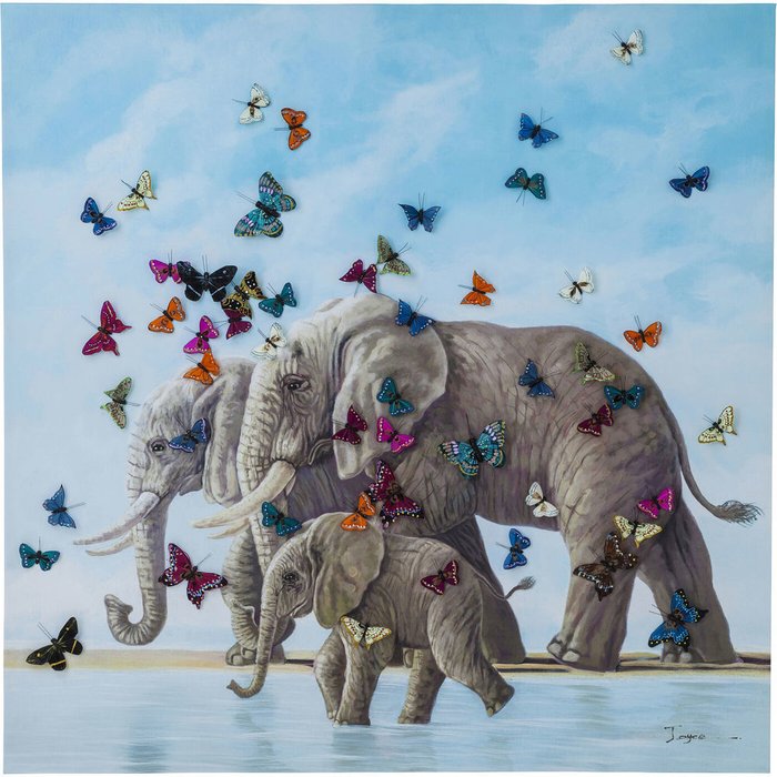 Картина Elefants with Butterflys, коллекция Слоны И Бабочки