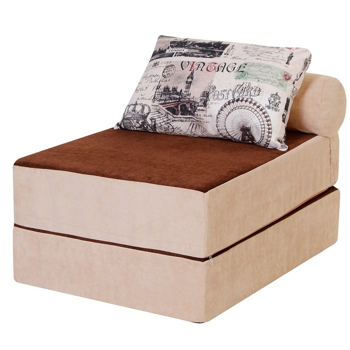 Бескаркасный диван-кровать Puzzle Bag Челси L бежево-коричневого цвета