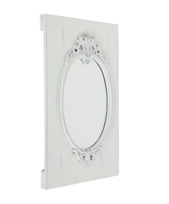 Зеркало настенное Белые розы прованса в раме белого цвета