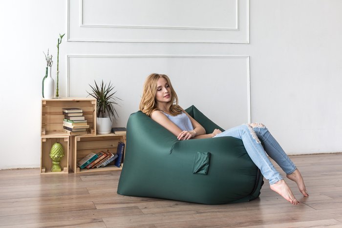 Надувное кресло Air Puf темно-зеленого цвета - лучшие Бескаркасная мебель в INMYROOM