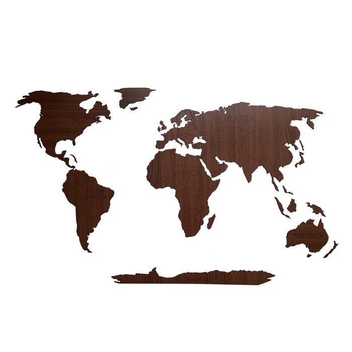 Деревянная карта мира Continent Еdition с гравировкой материков цвета орех