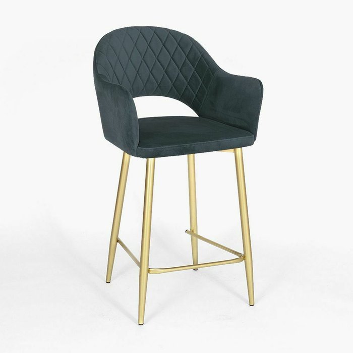 Барный стул Белладжио зелено-серого цвета на золотых ножках