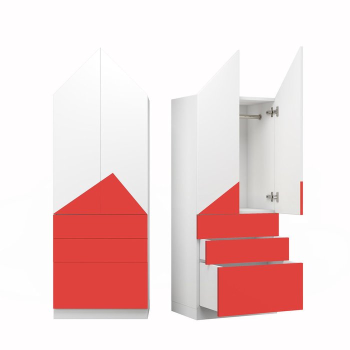 Шкаф Альпы красно-белого цвета с тремя ящиками