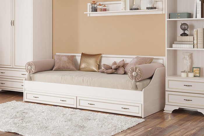 Кровать-диван Сиена 90х200 бежевого цвета без подъемного механизма - купить Кровати для спальни по цене 22970.0