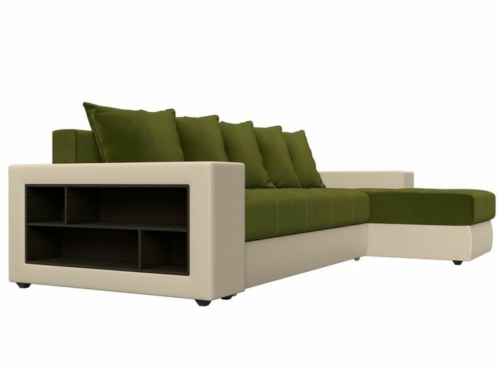 Угловой диван-кровать Дубай  зелено-бежевого цвета (ткань/экокожа)  правый угол - лучшие Угловые диваны в INMYROOM