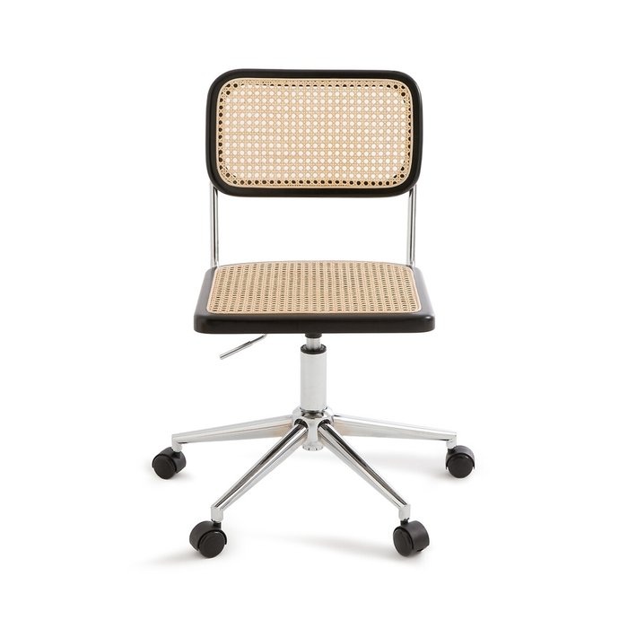 Стул офисный из плетеного материла с колесиками Cedak черно-бежевого цвета - купить Офисные кресла по цене 21943.0