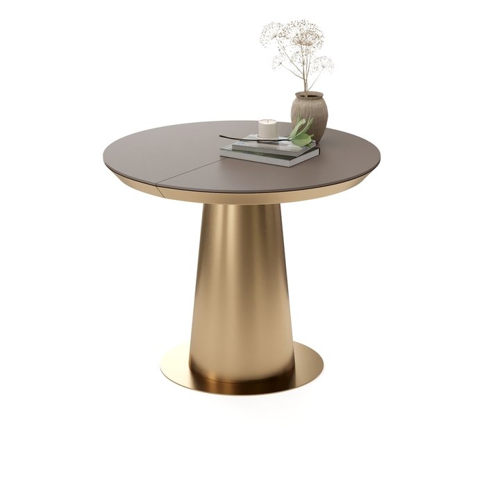 Раздвижной обеденный стол Зир М коричнево-золотого цвета - лучшие Обеденные столы в INMYROOM