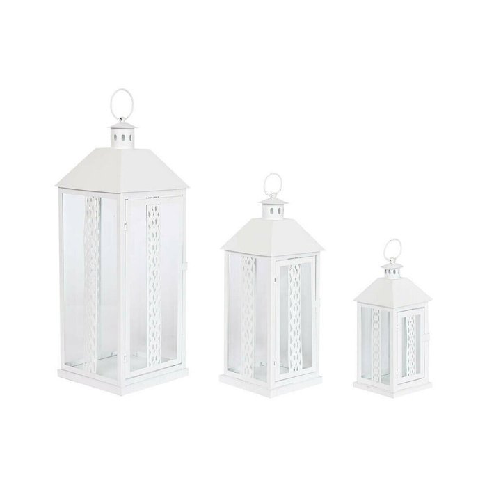Фонарь Home ESPRIT Белый Стеклянный Железо Shabby Chic 20 x 20 x 55 cm (3 Предметы)