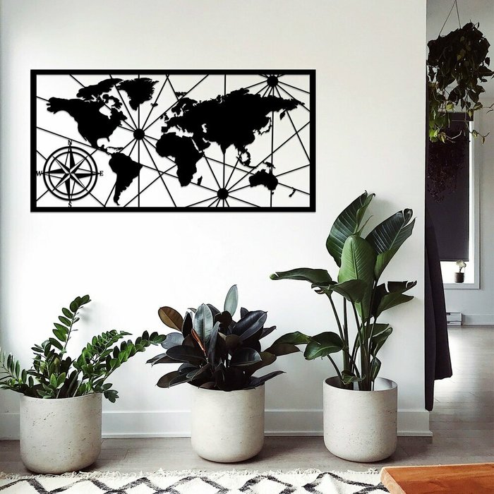 Настенный декор Карта 100x50 черного цвета - купить Декор стен по цене 32234.0