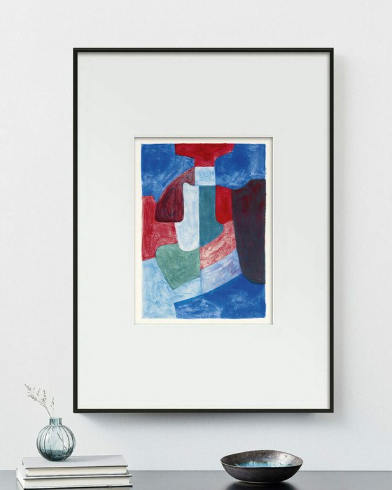 Интерьерное жикле Bleue, verte et rouge 50х70 в раме черного цвета  - купить Картины по цене 9000.0