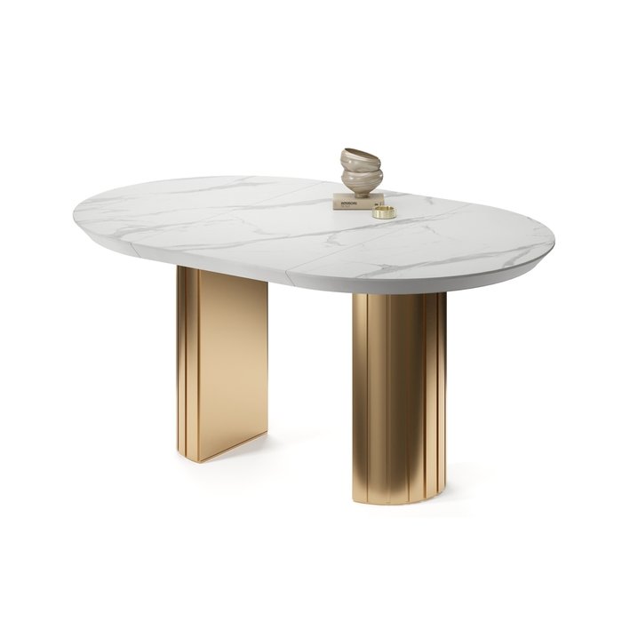 Обеденный стол раздвижной Саиф бело-золотого цвета - лучшие Обеденные столы в INMYROOM